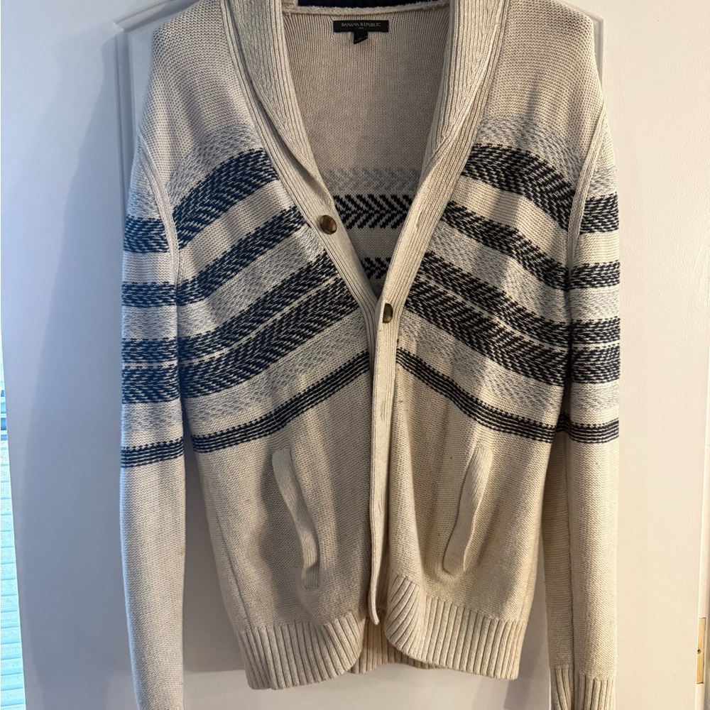Banana Republic Cream and Black Striped Cardigan